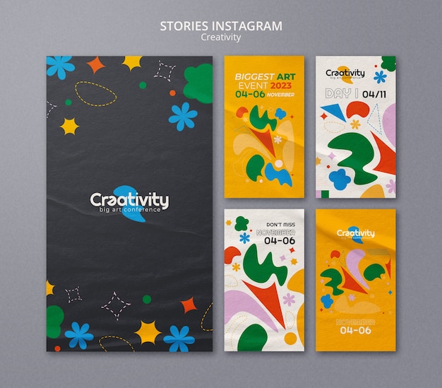 Historias de instagram de concepto de creatividad de diseño plano