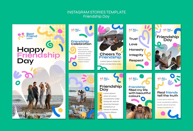 PSD gratuito historias de instagram del día de la amistad de diseño plano