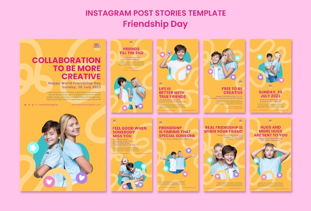 PSD gratuito historias de instagram del día de la amistad de diseño plano