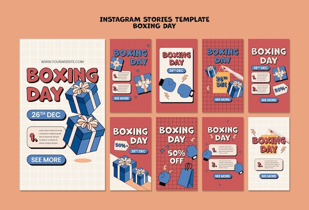 PSD gratuito historias de instagram del día del boxeo dibujadas a mano