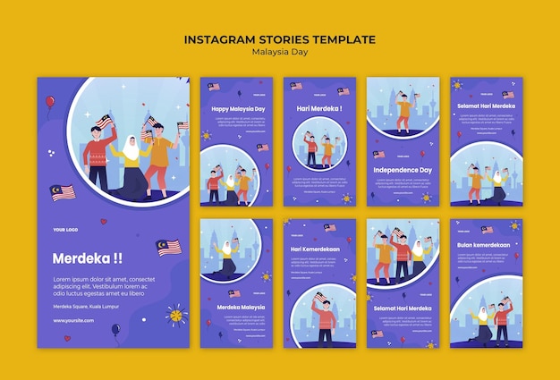 PSD gratuito historias de instagram del día de la independencia de malasia