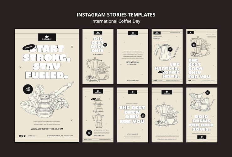 PSD gratuito historias de instagram del día internacional del café
