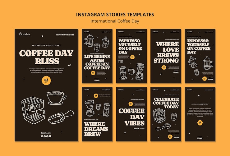 PSD gratuito historias de instagram del día internacional del café