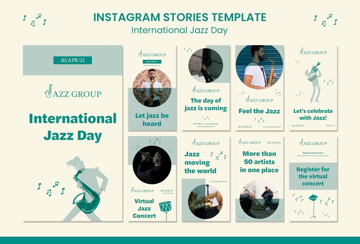 PSD gratuito historias de instagram del día internacional del jazz