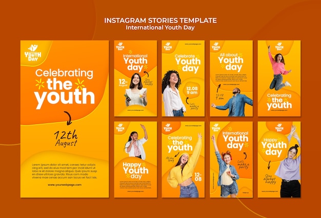 PSD gratuito historias de instagram del día internacional de la juventud.