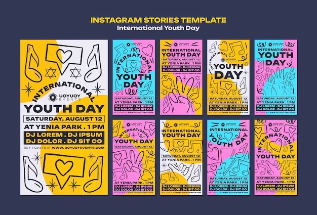 PSD gratuito historias de instagram del día internacional de la juventud.