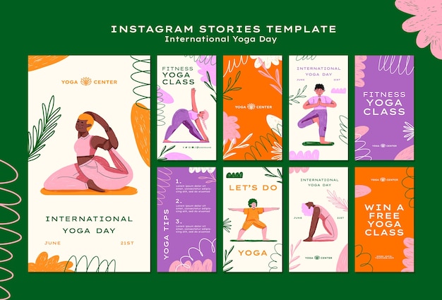 PSD gratuito historias de instagram del día internacional del yoga