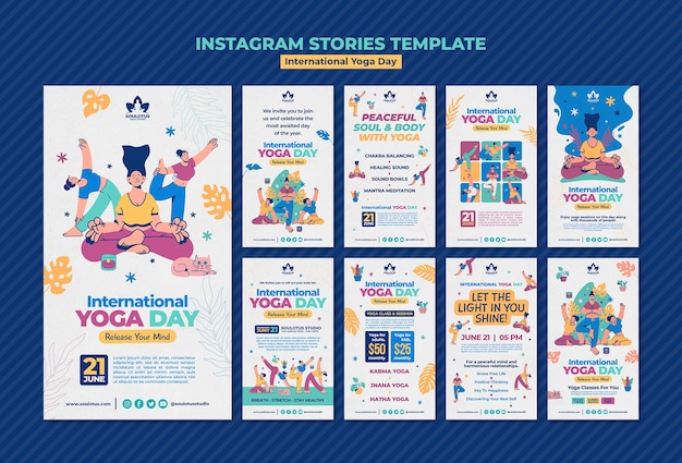 PSD gratuito historias de instagram del día internacional del yoga