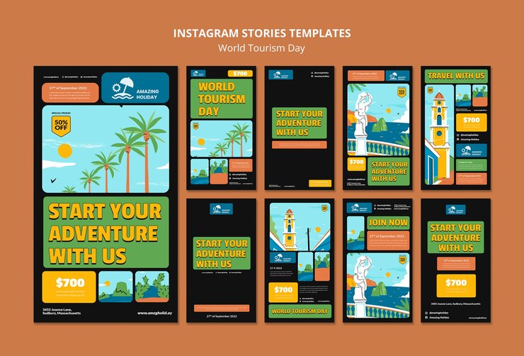 PSD gratuito historias de instagram del día mundial del turismo de diseño plano