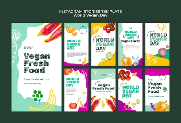 PSD gratuito historias de instagram del día mundial vegano abstracto