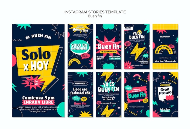 PSD gratuito historias de instagram de diseño plano buen fin.