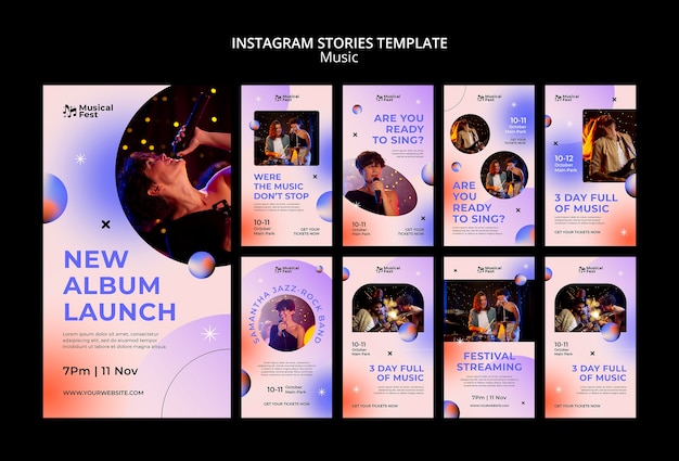 PSD gratuito historias de instagram del festival de música gradiente