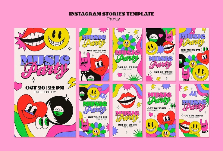 PSD gratuito historias de instagram de fiesta de música retro