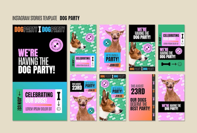 PSD gratuito historias de instagram de fiesta de perros de diseño plano