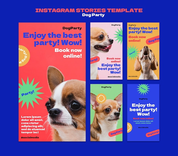 Historias de instagram de fiesta de perros de diseño plano