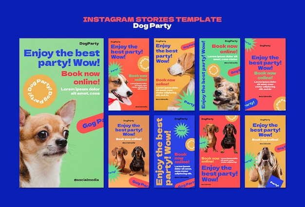 PSD gratuito historias de instagram de fiesta de perros de diseño plano