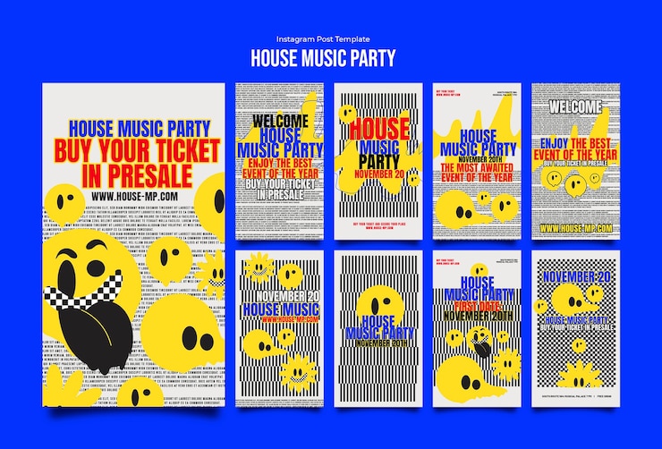 PSD gratuito historias de instagram de fiestas de música house