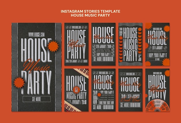 PSD gratuito historias de instagram de fiestas de música house