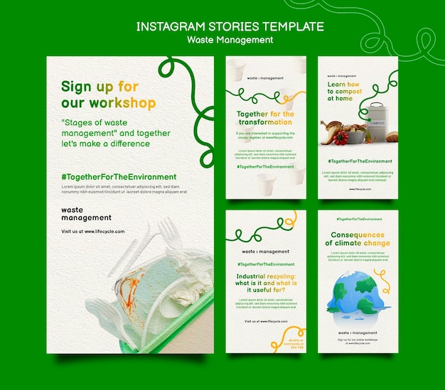 PSD gratuito historias de instagram de gestión de residuos