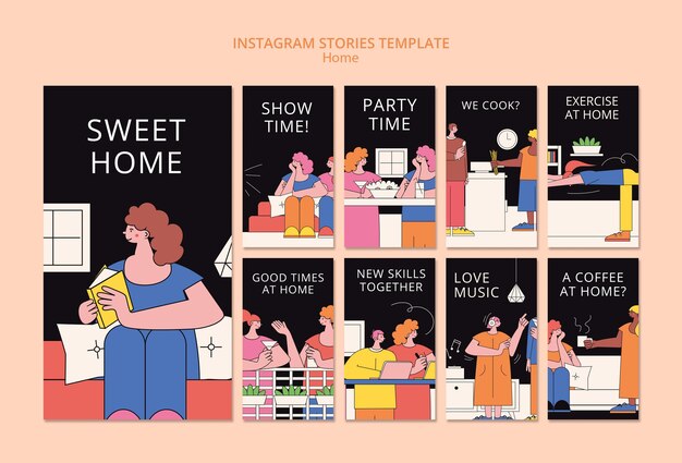 Historias de instagram de hobby en casa dibujadas a mano
