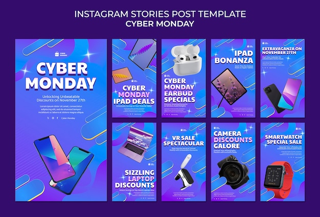 PSD gratuito las historias de instagram del lunes cibernético