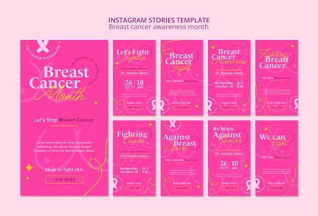 PSD gratuito historias de instagram del mes de concientización sobre el cáncer de mama