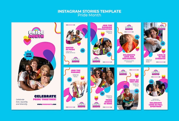 PSD gratuito historias de instagram del mes del orgullo de diseño plano