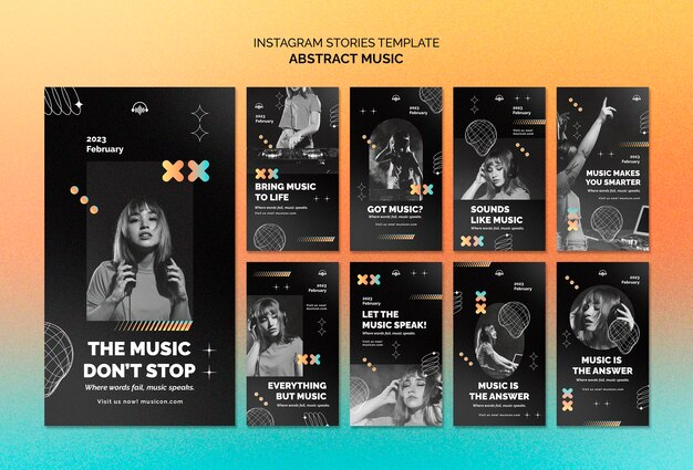 Historias de instagram de música abstracta dibujadas a mano