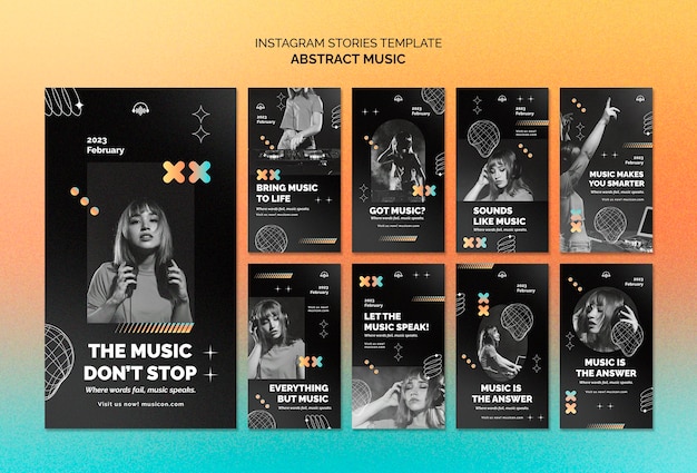 Historias de instagram de música abstracta dibujadas a mano