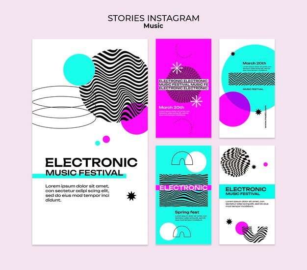 PSD gratuito historias de instagram de música electrónica de diseño plano