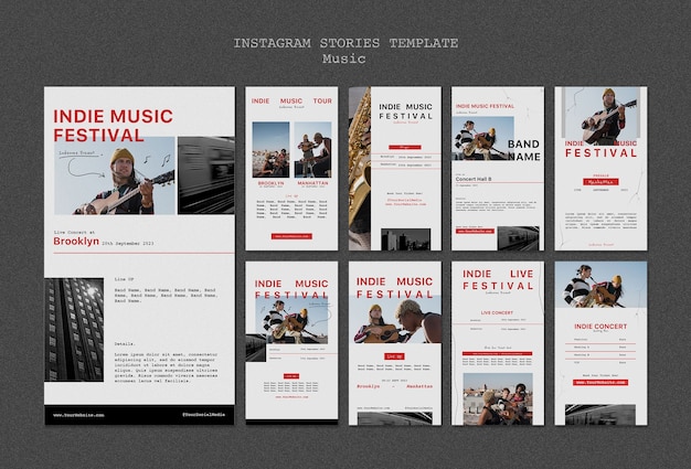PSD gratuito historias de instagram de música indie de diseño plano