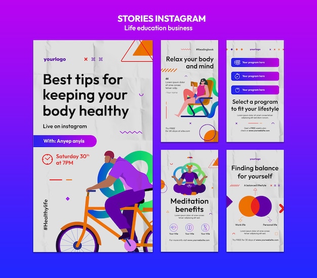 PSD gratuito las historias de instagram de negocios de educación gradiente