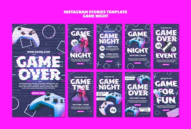 PSD gratuito historias de instagram de la noche del juego