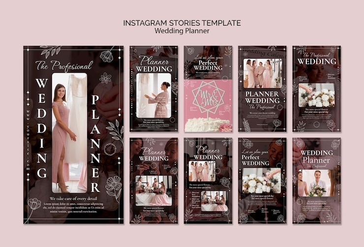 PSD gratuito historias de instagram de organizadores de bodas