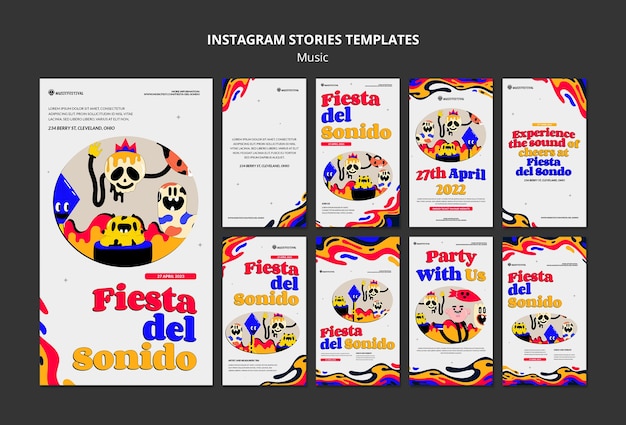 Historias de instagram de programa de música de diseño plano