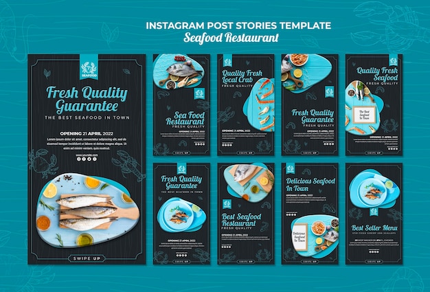 PSD gratuito historias de instagram de restaurantes de mariscos