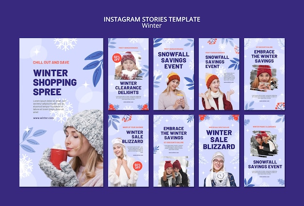 PSD gratuito historias de instagram de temporada de invierno de diseño plano.