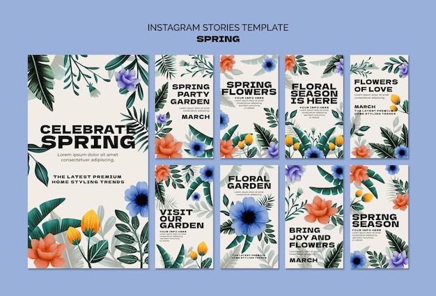 PSD gratuito historias de instagram de la temporada de primavera.