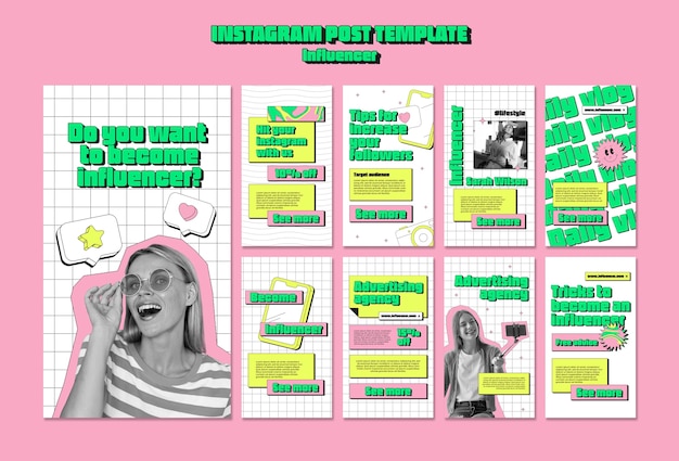 Historias de instagram de trabajo de influencer de estilo retro