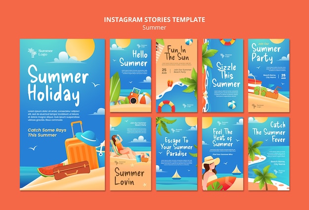 PSD gratuito historias de instagram de vacaciones de verano