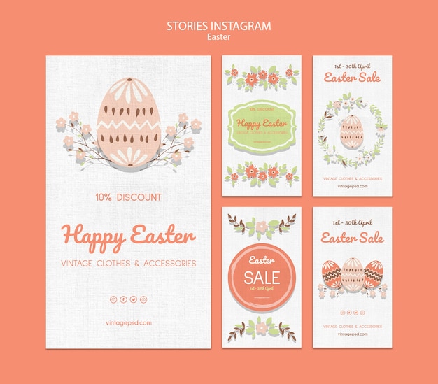 PSD gratuito historias lindas de instagram de pascua vintage