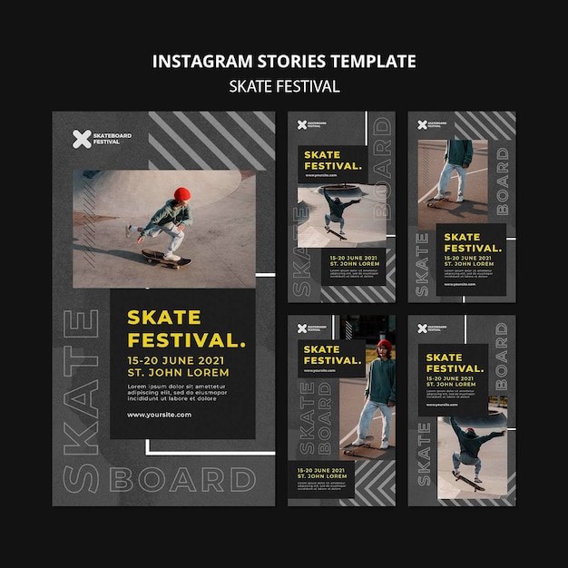 PSD gratuito historias de redes sociales del festival de skate