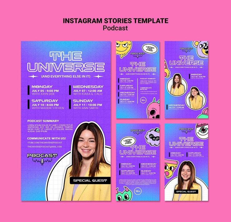 PSD gratuito historias de redes sociales de podcasts del universo