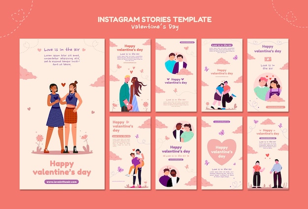 PSD gratuito historias de san valentín en instagram ilustradas