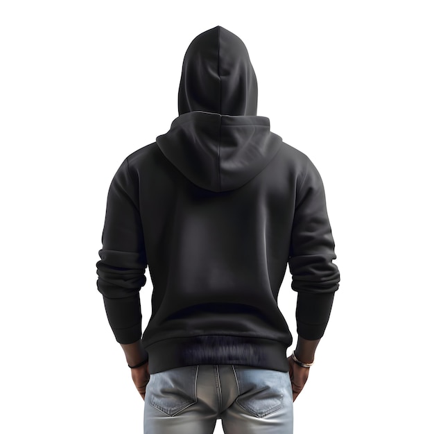 Gratis PSD hoedige man in spijkerbroek en zwarte sweatshirt geïsoleerd op witte achtergrond