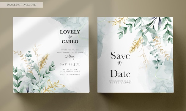 hojas de acuarela tarjeta de invitación de boda