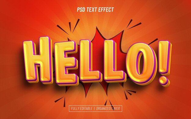 Hola efecto de texto editable estilo comic