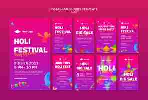 PSD gratuito holi festival celebración historias de instagram