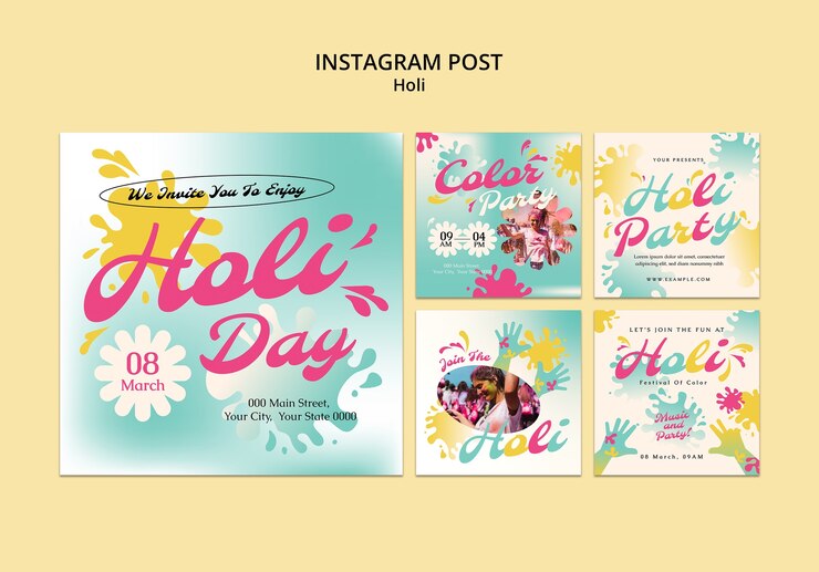 PSD gratuito holi festival celebración publicaciones de instagram
