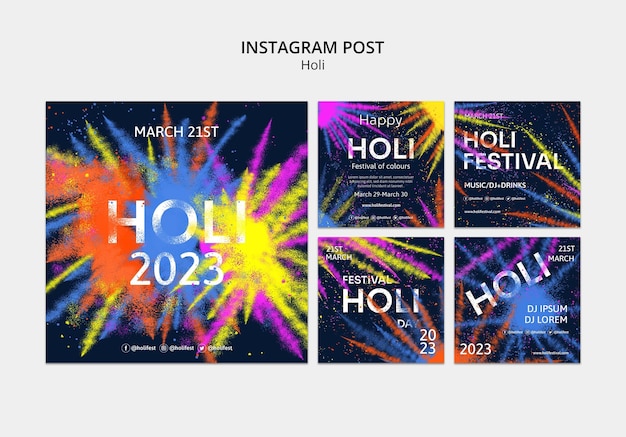 PSD gratuito holi festival celebración publicaciones de instagram